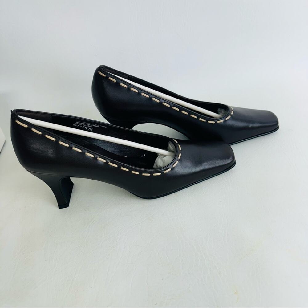 Eddie Bauer Pumps Heels‎ Dark Brown Leather Squared Toe Slip On Shoes Size 7M - Picture 6 of 12